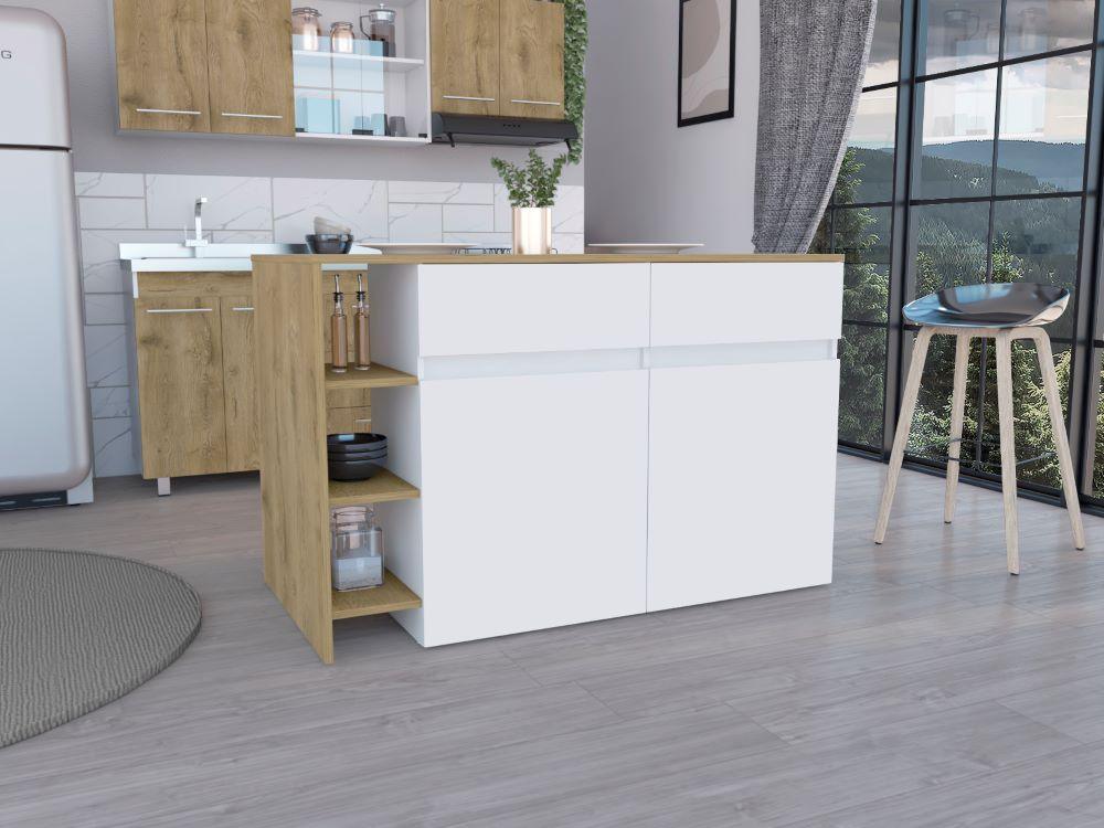 BARRA DE COCINA POLUX, BLANCO VAINILLA Y BEIGE , CON AMPLIA SUPERFICIE SUPERIOR Y ENTREPAÑOS - Image 3