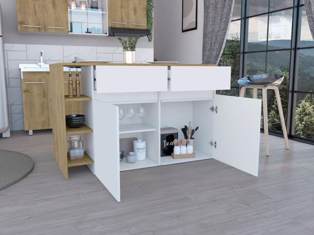 BARRA DE COCINA POLUX, BLANCO VAINILLA Y BEIGE , CON AMPLIA SUPERFICIE SUPERIOR Y ENTREPAÑOS - Image 5