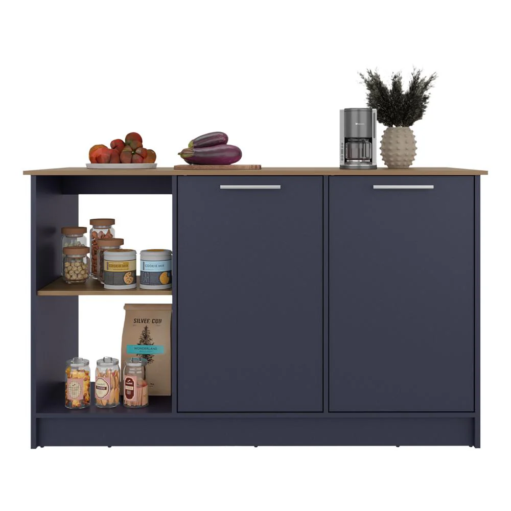 BARRA DE COCINA SAMARA, AZUL Y FRESNO KRONOS, CON DOS PUERTAS Y ENTREPAÑOS