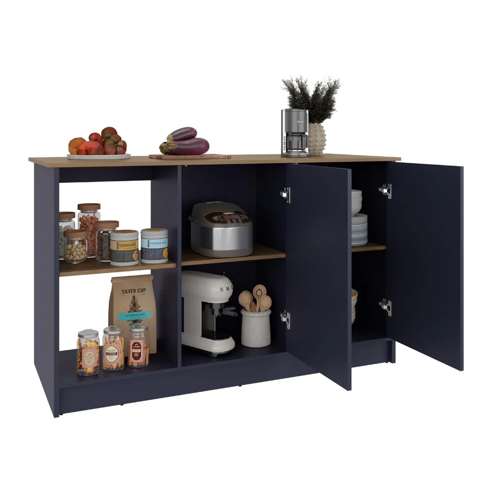 BARRA DE COCINA SAMARA, AZUL Y FRESNO KRONOS, CON DOS PUERTAS Y ENTREPAÑOS - Image 2
