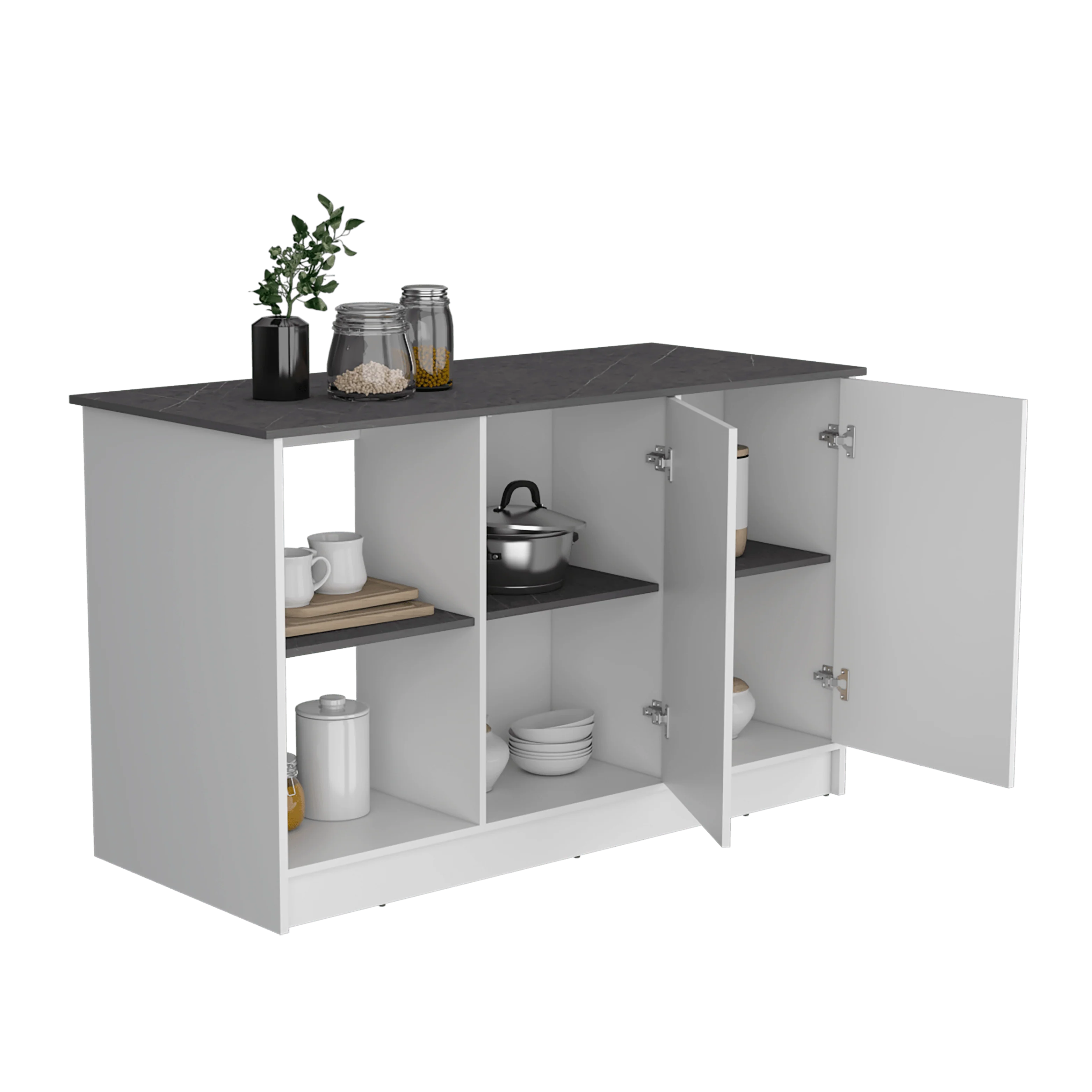 BARRA DE COCINA SAMARA, BLANCO Y PIEDRA, CON TRES ENTREPAÑOS ZF - Image 2
