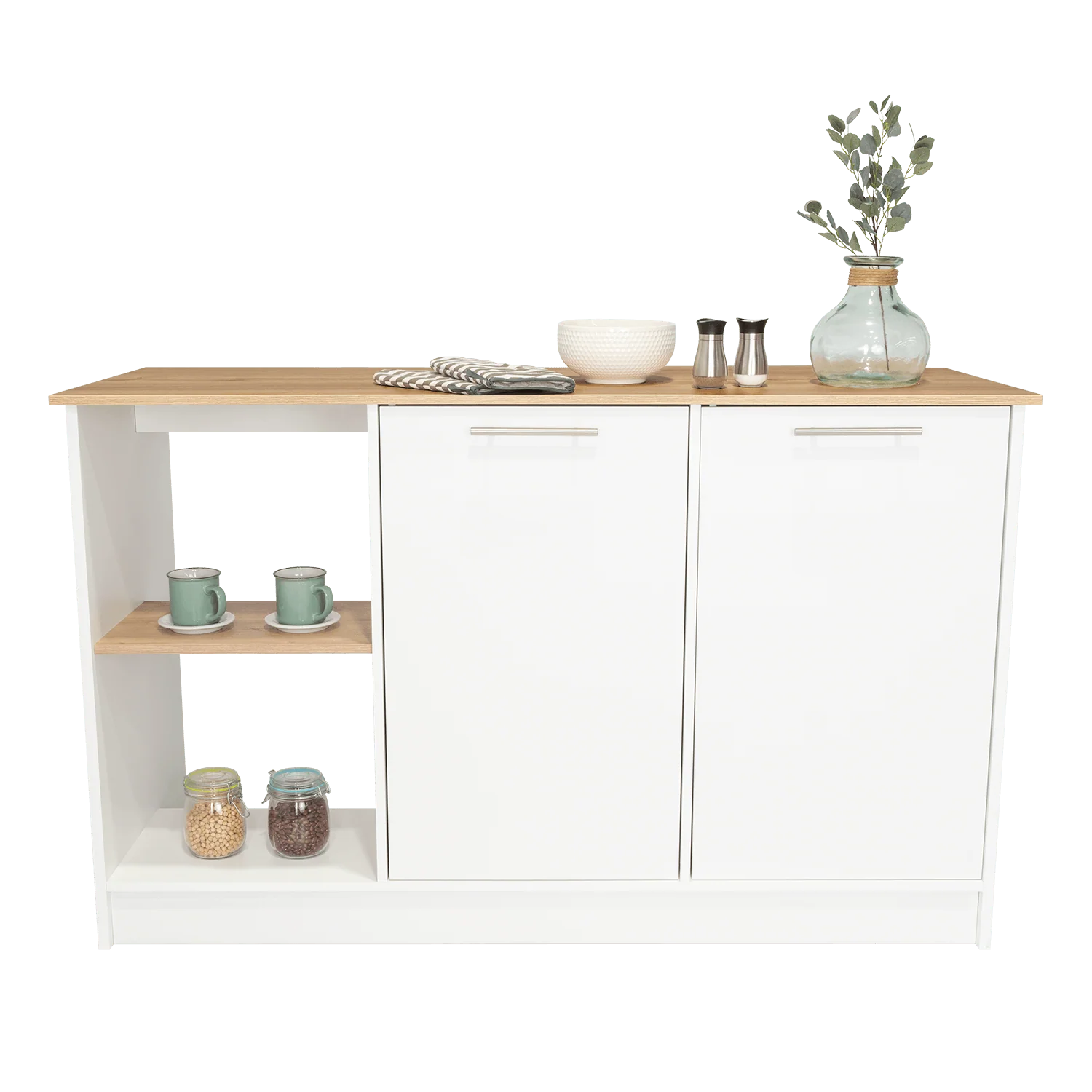 BARRA DE COCINA SAMARA, BLANCO Y CAFÉ CLARO, CON DOS PUERTAS Y ENTREPAÑOS ZF - Image 3