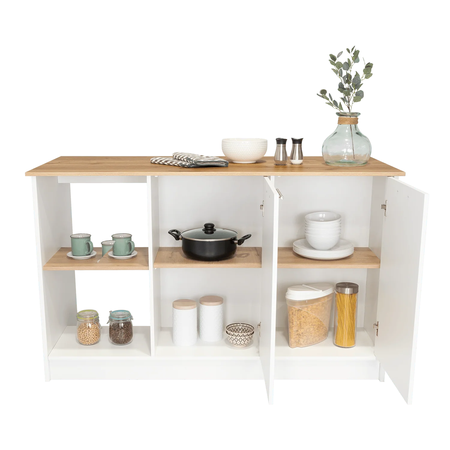BARRA DE COCINA SAMARA, BLANCO Y CAFÉ CLARO, CON DOS PUERTAS Y ENTREPAÑOS ZF - Image 4