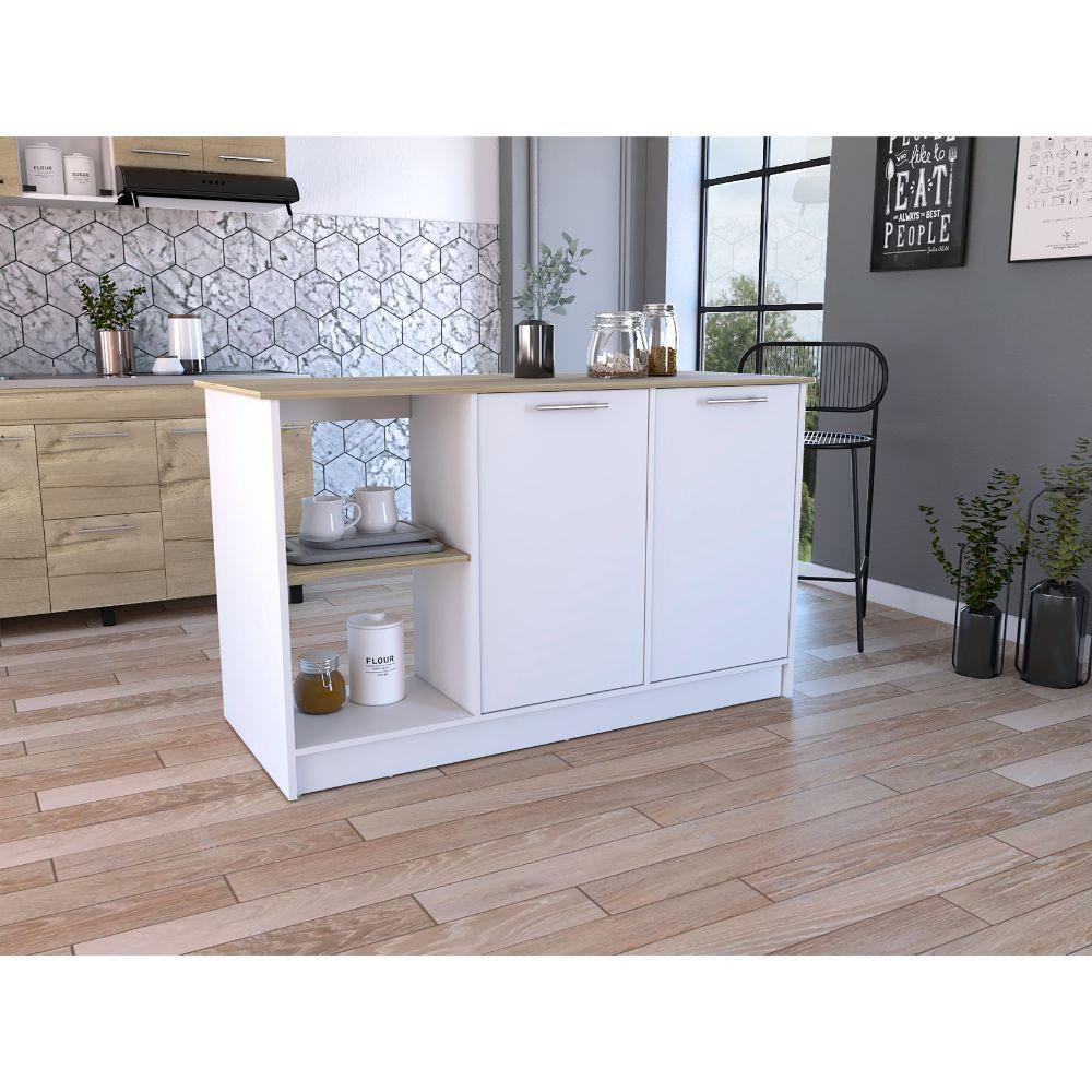 BARRA DE COCINA SAMARA, BLANCO Y CAFÉ CLARO, CON DOS PUERTAS Y ENTREPAÑOS ZF - Image 5