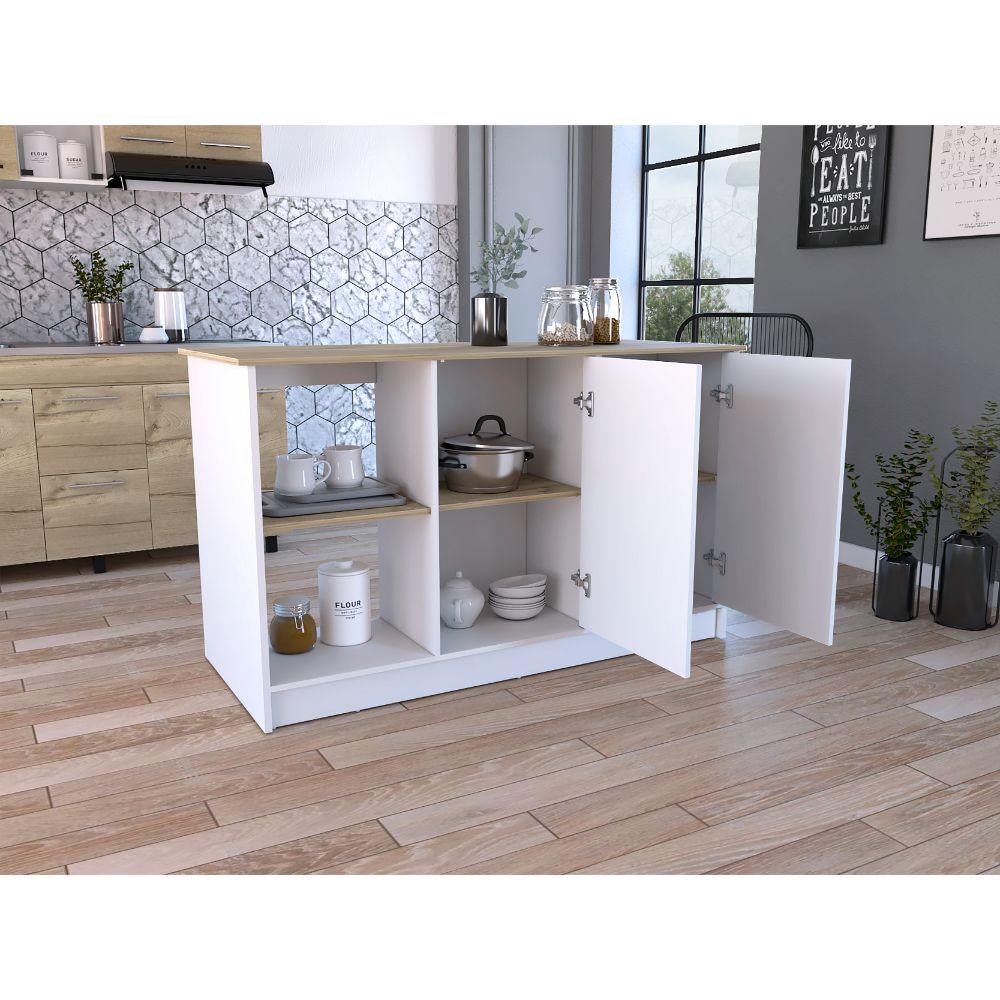BARRA DE COCINA SAMARA, BLANCO Y CAFÉ CLARO, CON DOS PUERTAS Y ENTREPAÑOS ZF - Image 6
