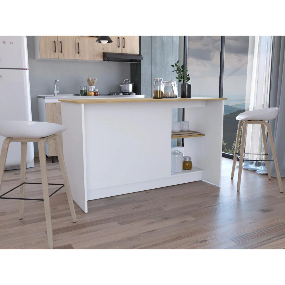 BARRA DE COCINA SAMARA, BLANCO Y MACADAMIA, CON TRES ENTREPAÑOS - Image 3