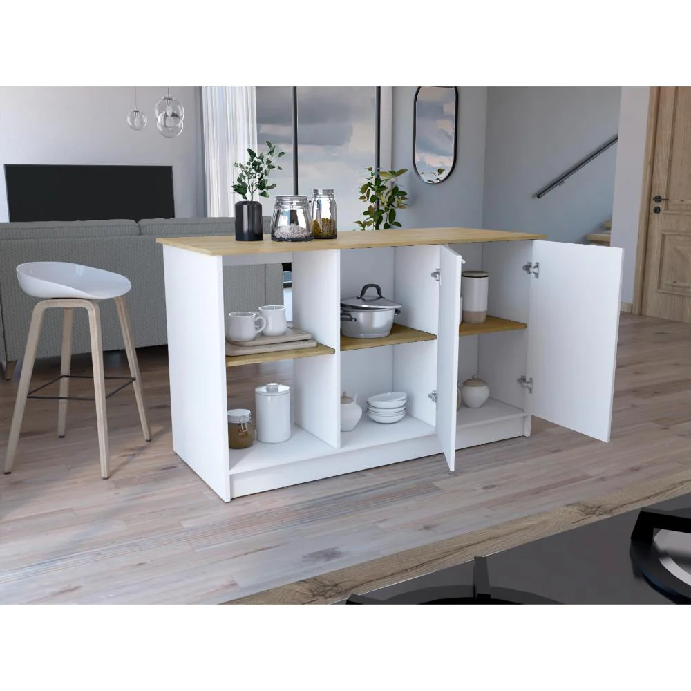 BARRA DE COCINA SAMARA, BLANCO Y MACADAMIA, CON TRES ENTREPAÑOS - Image 5