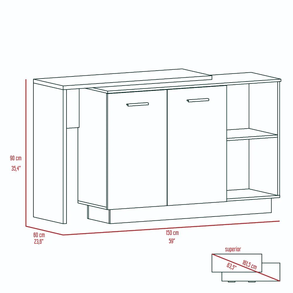 BARRA DE COCINA ERIS, CAFÉ CLARO Y WENGUE, CON DOS PUERTAS BATIENTES  ZF - Image 3