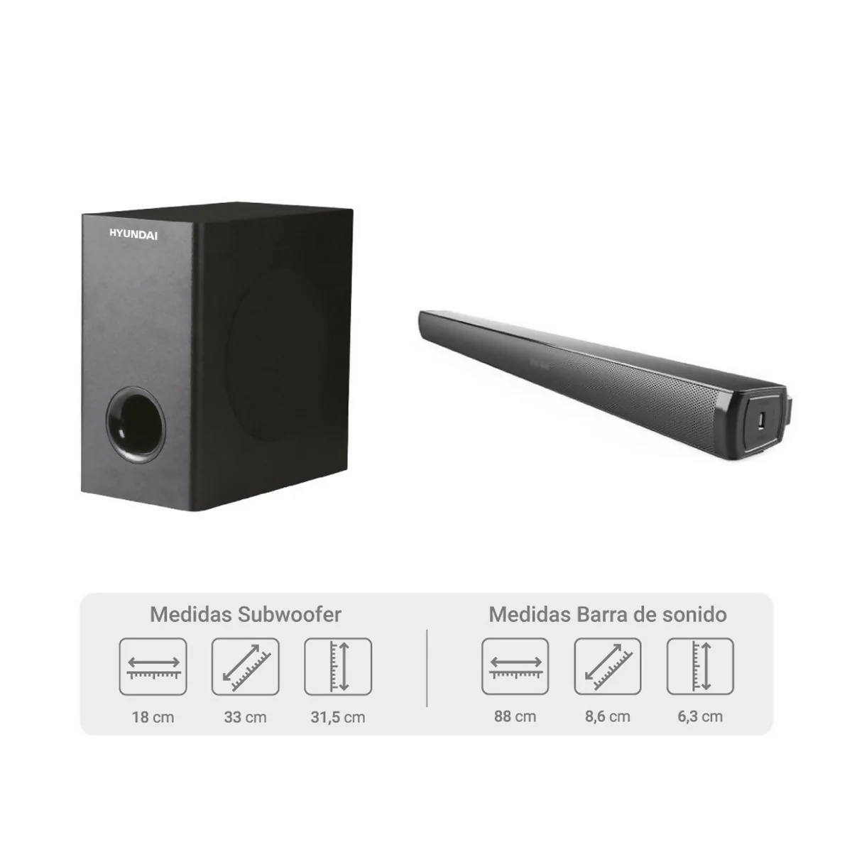 BARRA DE SONIDO + SUBWOOFER INALAMBRICO HYUNDAI 160 WATTS 2.1 CH FM BLUETOOTH HYSB336W - Image 3
