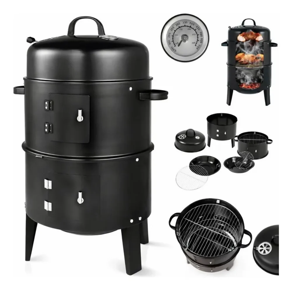 BARRIL ASADOR AHUMADOR PARILLA BRASERO 80CM PORTÁTIL 3 EN 1