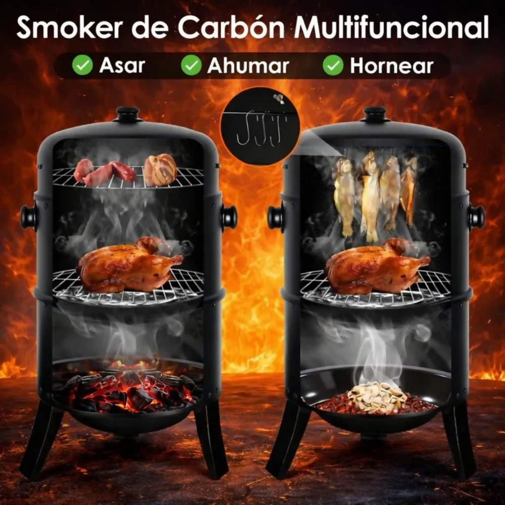 BARRIL ASADOR AHUMADOR PARILLA BRASERO 80CM PORTÁTIL 3 EN 1 - Image 4