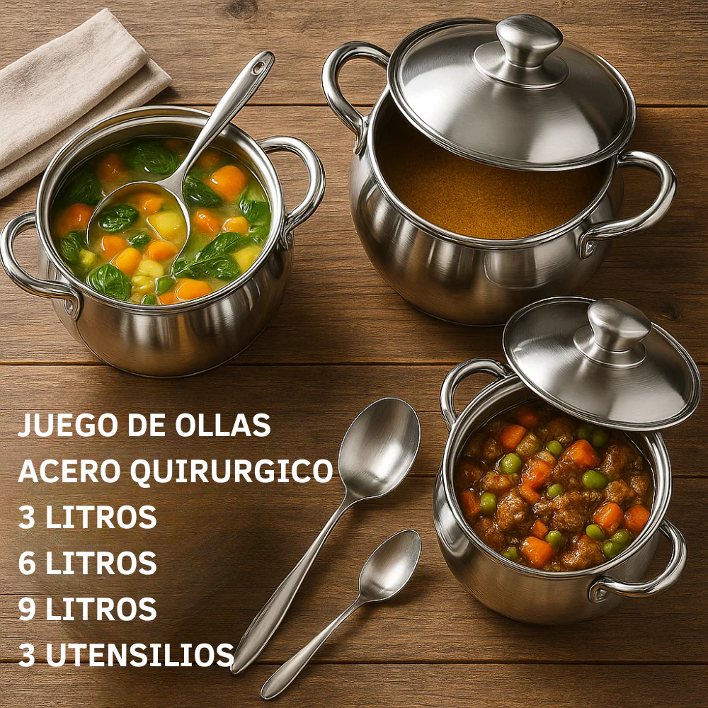 BATERÍA COCINA JUEGO OLLAS ACERO QUIRÚRGICO 3,6,9L SWISSHOME - Image 3