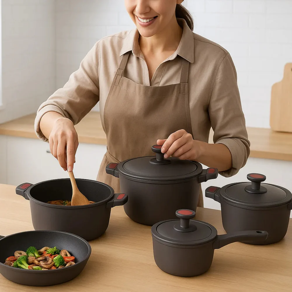 BATERÍA COCINA OLLAS 9 PIEZAS MÁRMOL ANTIADHERENTE PREMIUM GRIS - Image 3