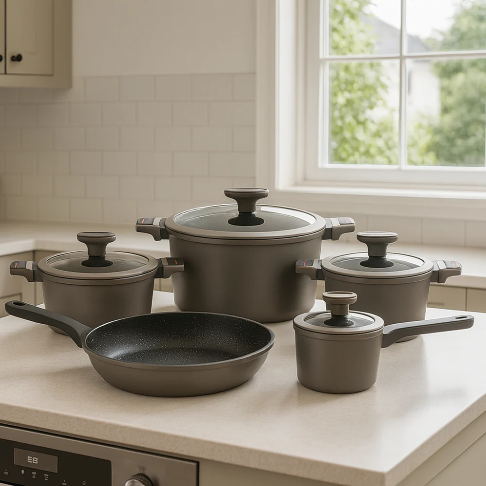 BATERÍA COCINA OLLAS 9 PIEZAS MÁRMOL ANTIADHERENTE PREMIUM GRIS - Image 4