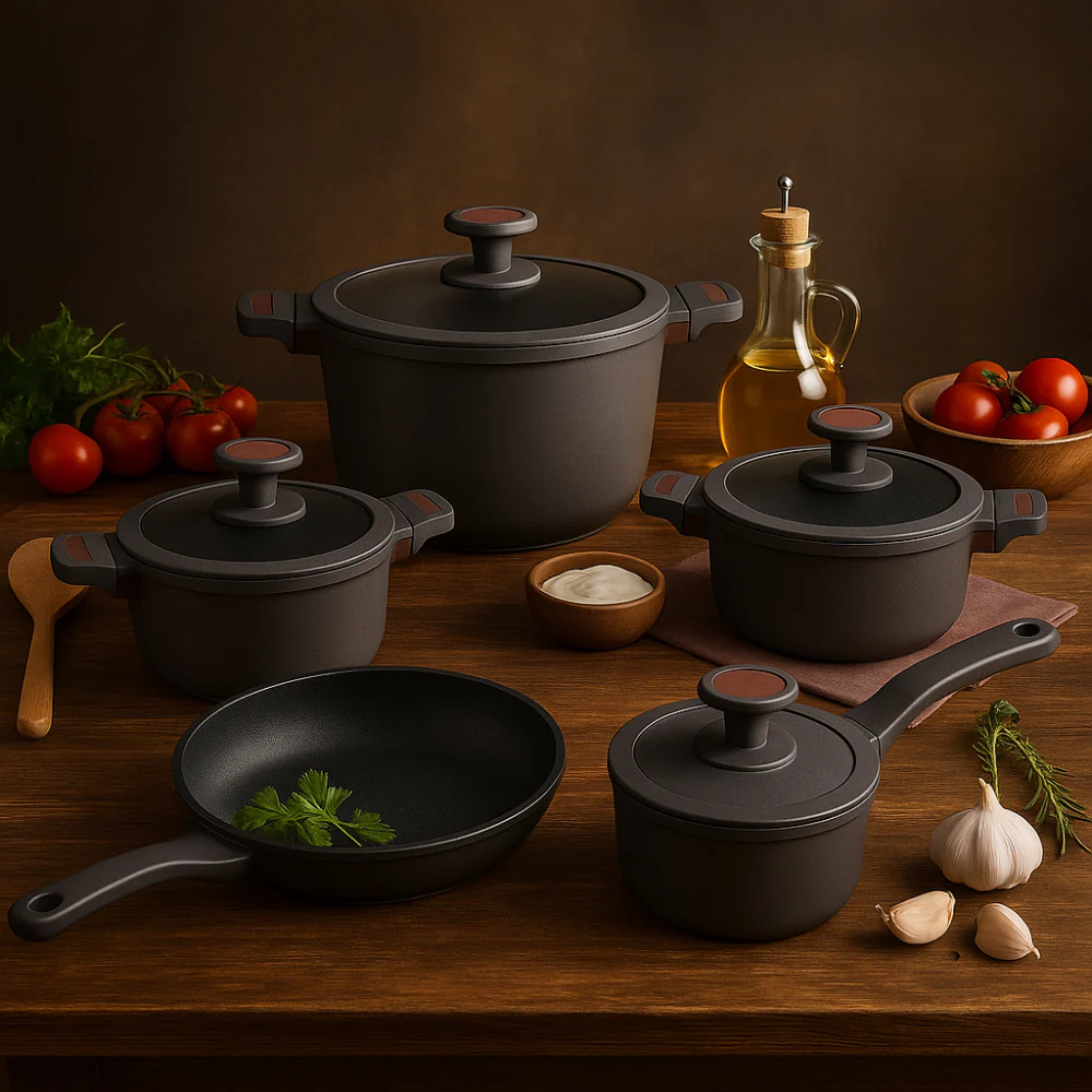 BATERÍA COCINA OLLAS 9 PIEZAS MÁRMOL ANTIADHERENTE PREMIUM GRIS - Image 7