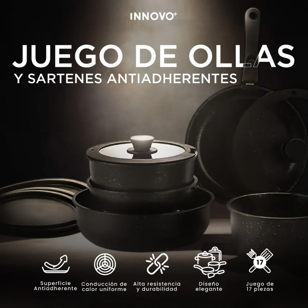 BATERÍA DE COCINA JUEGO DE OLLAS REVESTIMIENTO GRANITO 17 PCS - Image 2