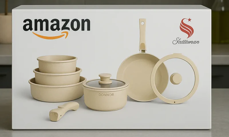 BATERÍA OLLAS MÁRMOL MANGO DESMONTABLE 11PCS REGALO SET UTENSILIOS HUESO - Image 2