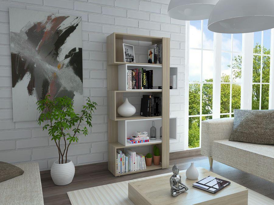 BIBLIOTECA ASCHER, BEIGE Y BLANCO, CON CINCO ENTREPAÑOS - Image 3