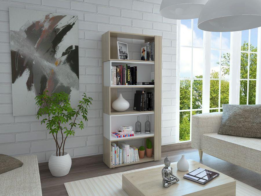 BIBLIOTECA ASCHER, BEIGE Y BLANCO, CON CINCO ENTREPAÑOS - Image 5