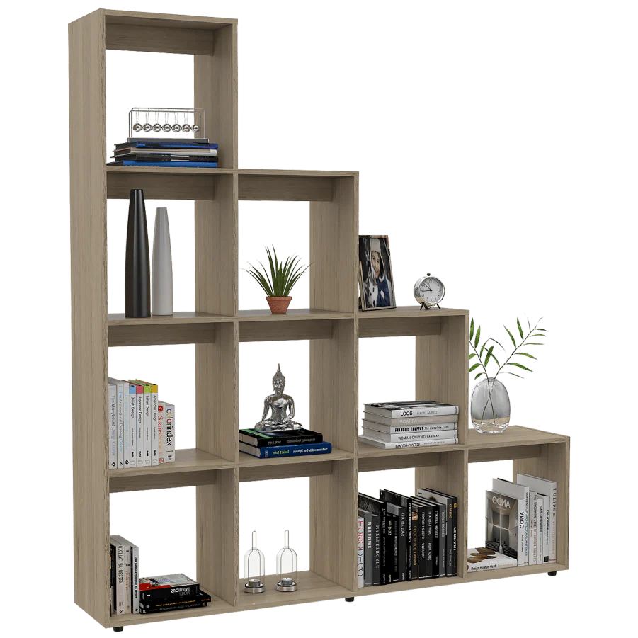 BIBLIOTECA COLIMA, BEIGE, CON VARIEDAD DE ENTREPAÑOS
