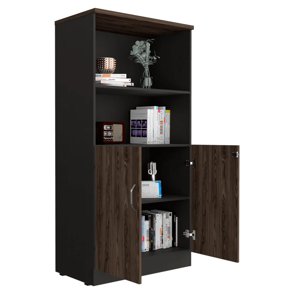 BIBLIOTECA CONCEPT, WENGUE Y CHOCOLATE, CON VARIEDAD DE ENTREPAÑOS