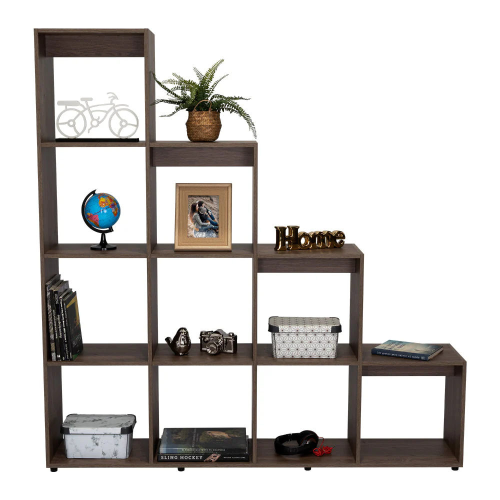BIBLIOTECA ESCALERA ASCHER, CHOCOLATE, CON VARIEDAD DE ESPACIOS PARA LIBROS Y ARTÍCULOS DECORATIVOS - Image 2