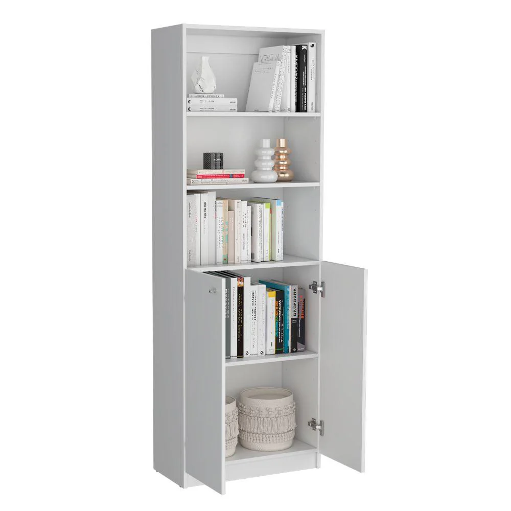 BIBLIOTECA HOME, BLANCO, CON CINCO ENTREPAÑOS Y DOS PUERTAS ABATIBLES ZF