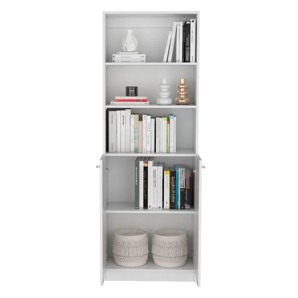 BIBLIOTECA HOME, BLANCO, CON CINCO ENTREPAÑOS Y DOS PUERTAS ABATIBLES ZF - Image 2