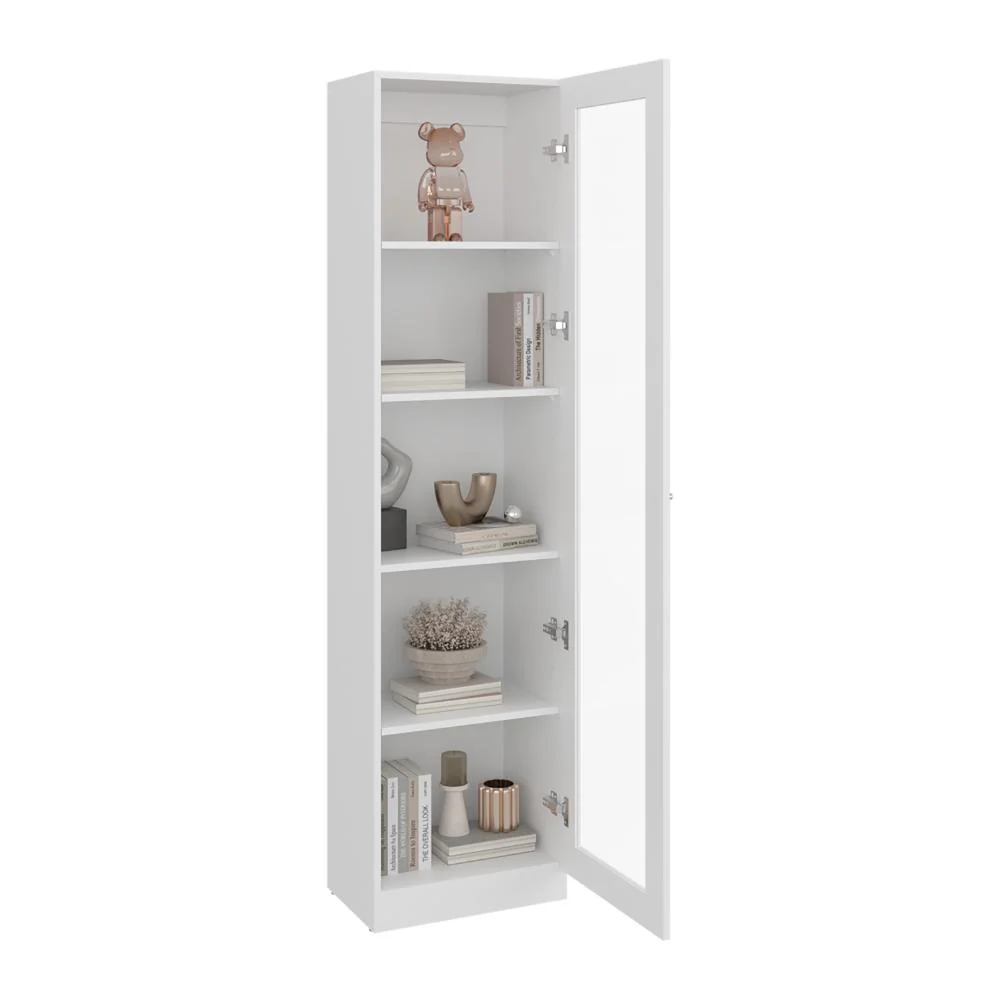 Biblioteca Home Eco Con Puerta En Vidrio, Blanco Duqueza, con Cinco Entrepaños ZF