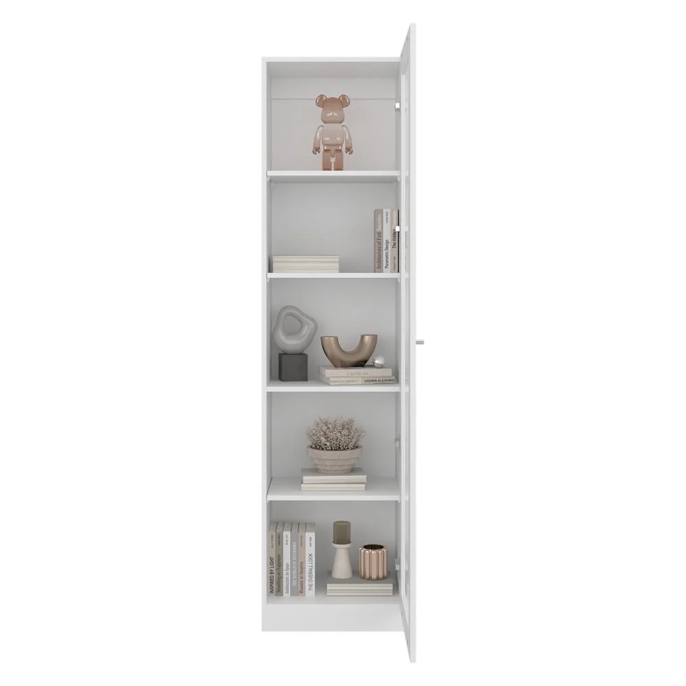 Biblioteca Home Eco Con Puerta En Vidrio, Blanco Duqueza, con Cinco Entrepaños ZF - Image 3