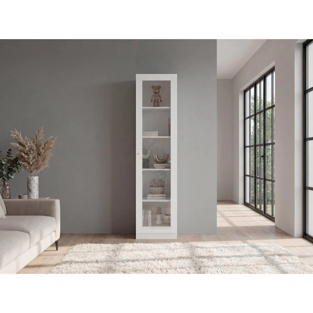 Biblioteca Home Eco Con Puerta En Vidrio, Blanco Duqueza, con Cinco Entrepaños ZF - Image 4