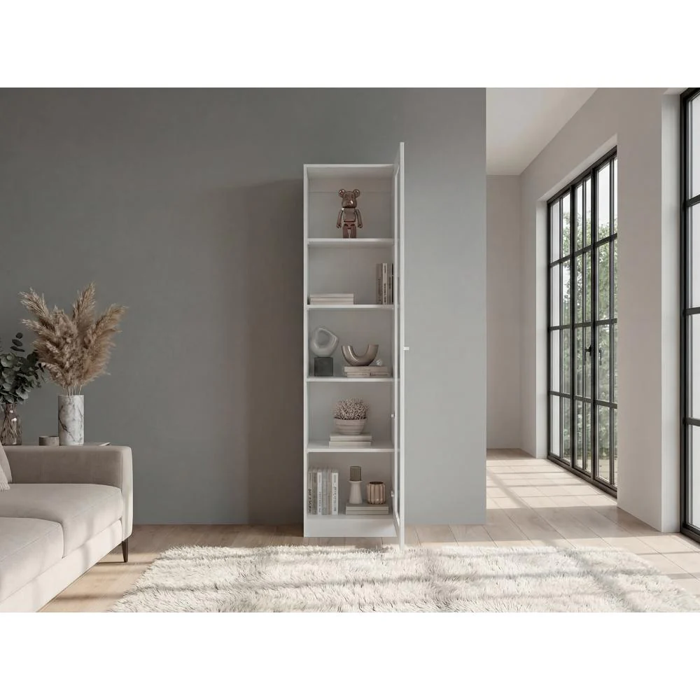 Biblioteca Home Eco Con Puerta En Vidrio, Blanco Duqueza, con Cinco Entrepaños ZF - Image 5