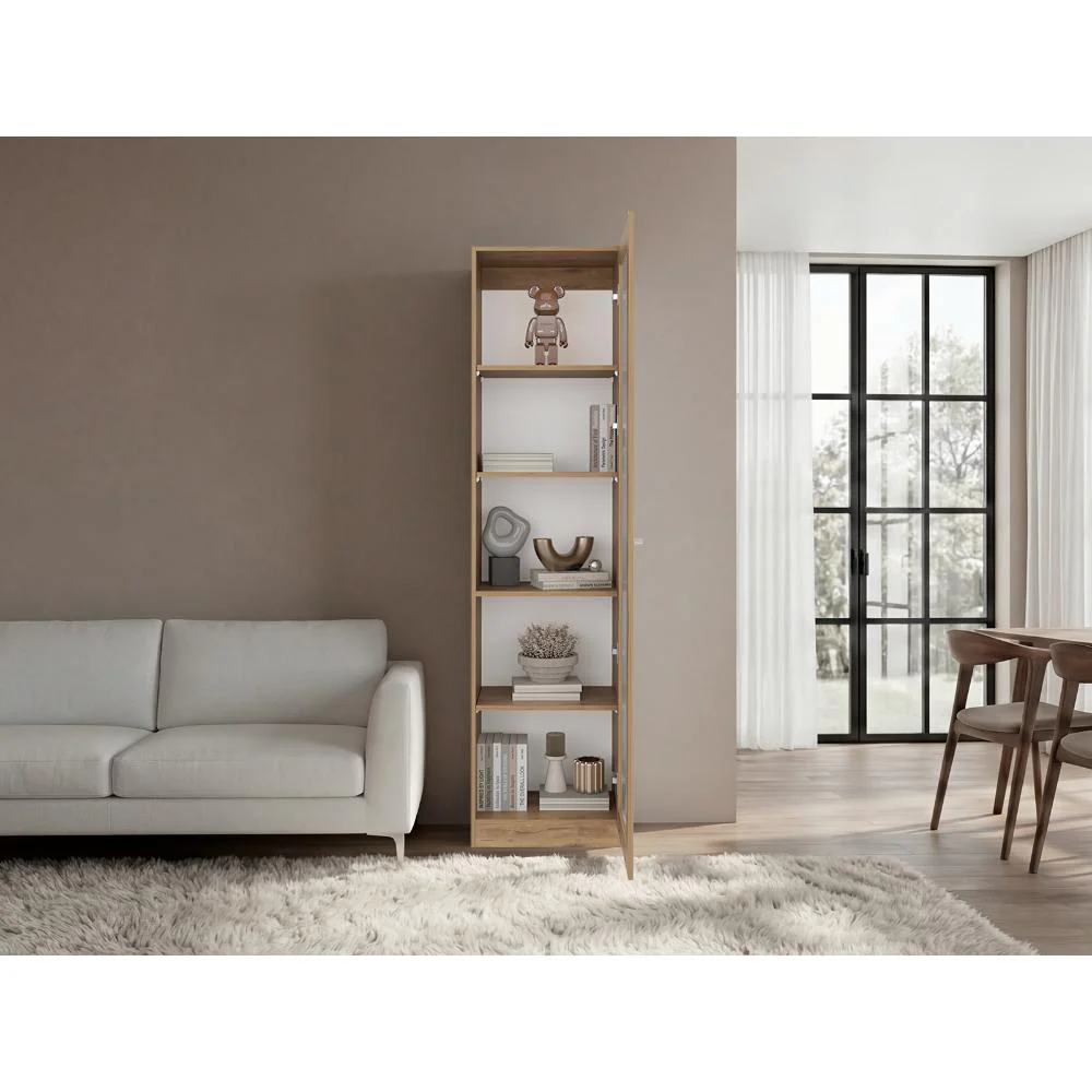 Biblioteca Home Eco Con Puerta En Vidrio, Macadamia, con Cinco Entrepaños ZF - Image 4
