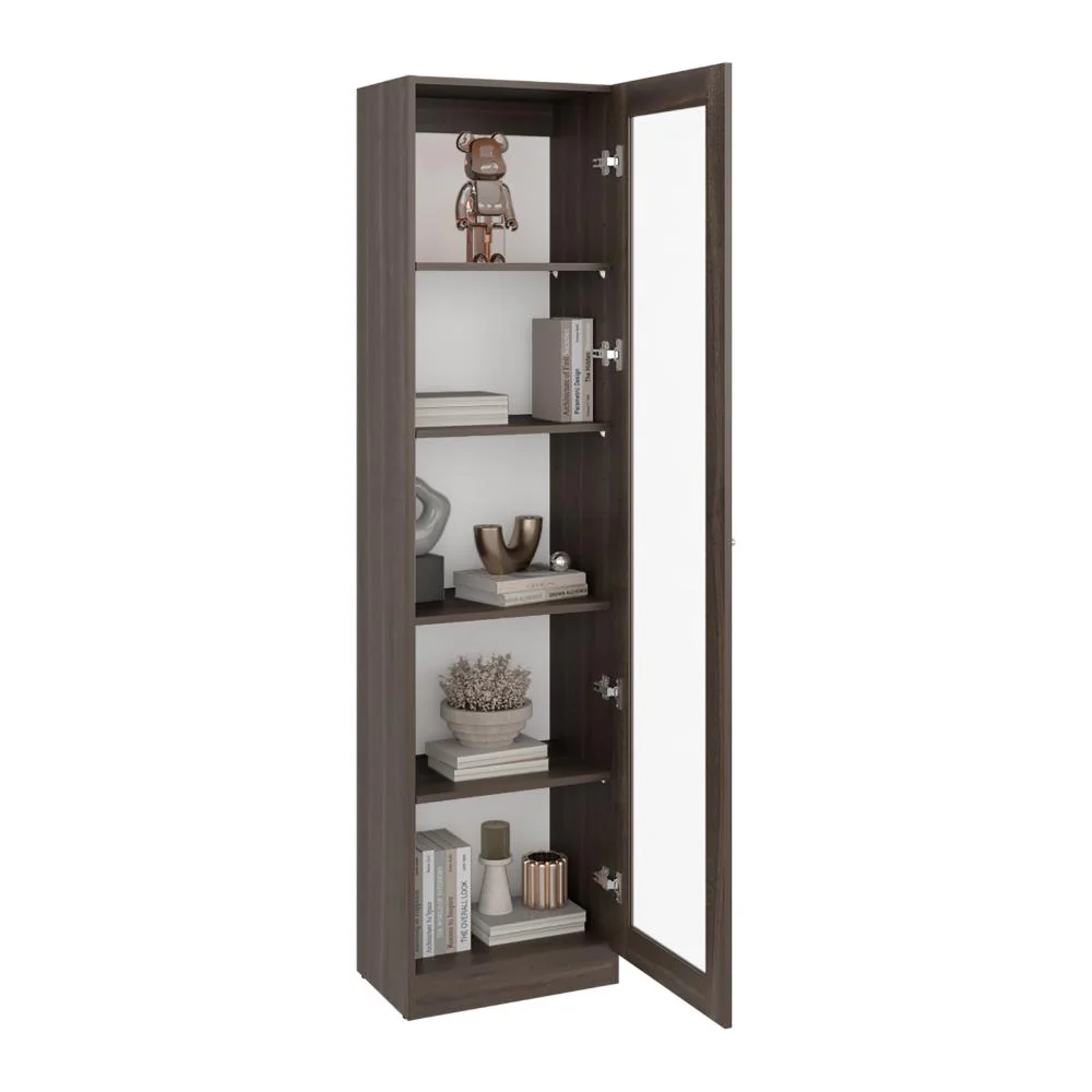 Biblioteca Home Eco Con Puerta En Vidrio, Milán y Blanco, con Cinco Entrepaños ZF