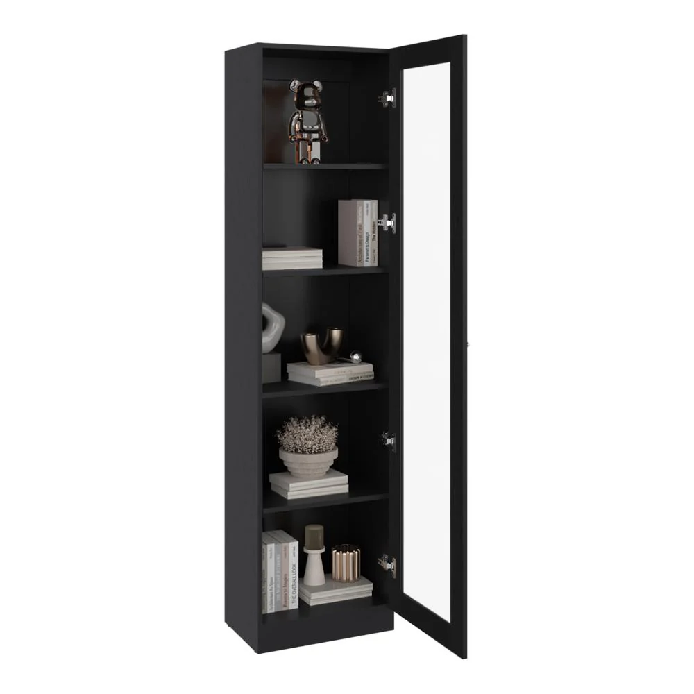 Biblioteca Home Eco Con Puerta En Vidrio, Wengue, con Cinco Entrepaños ZF