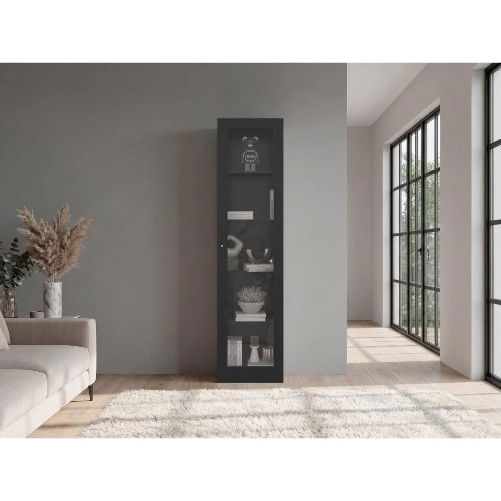 Biblioteca Home Eco Con Puerta En Vidrio, Wengue, con Cinco Entrepaños ZF - Image 4