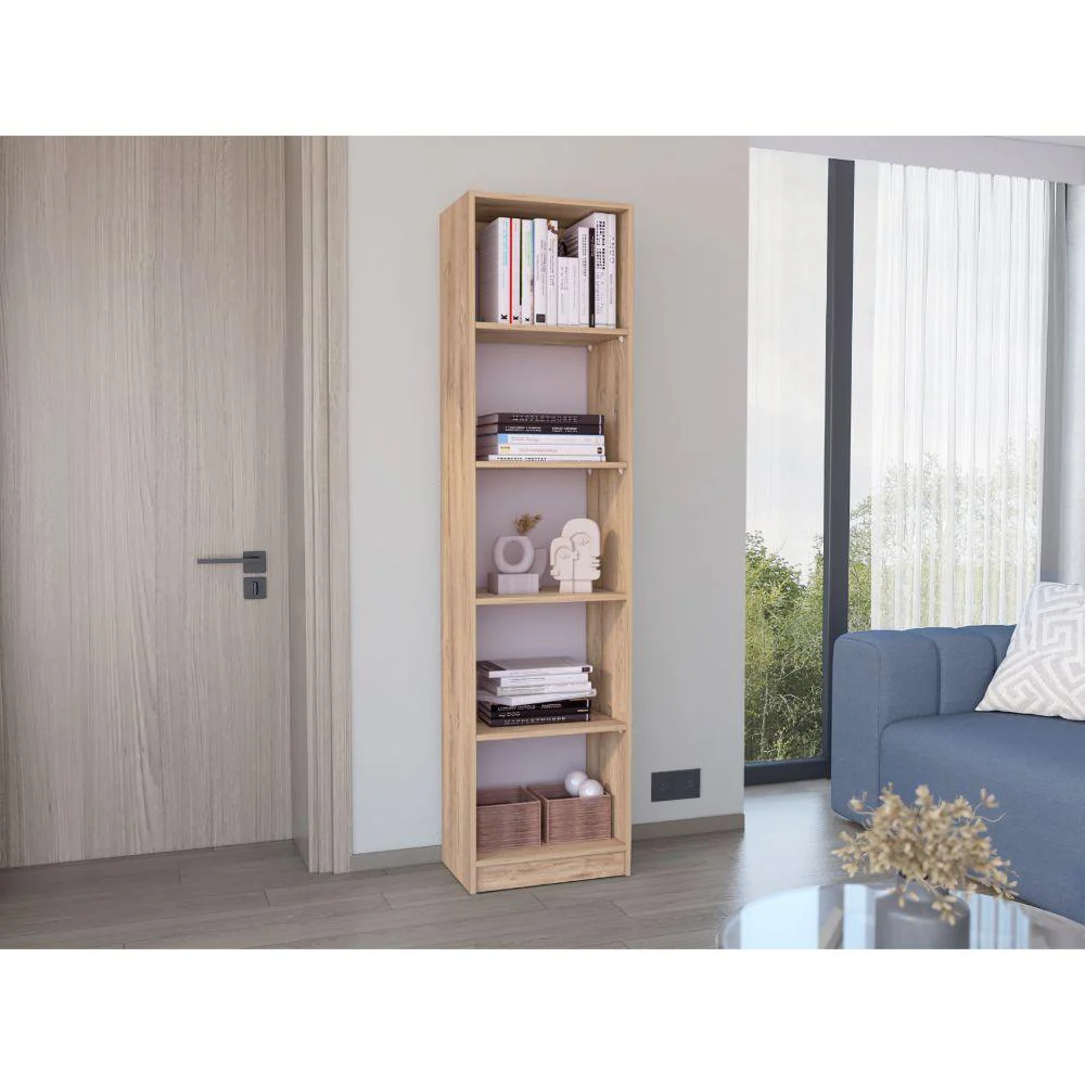 BIBLIOTECA HOME ECO, MACADAMIA Y BLANCO DUQUEZA, CON CINCO ENTREPAÑOS