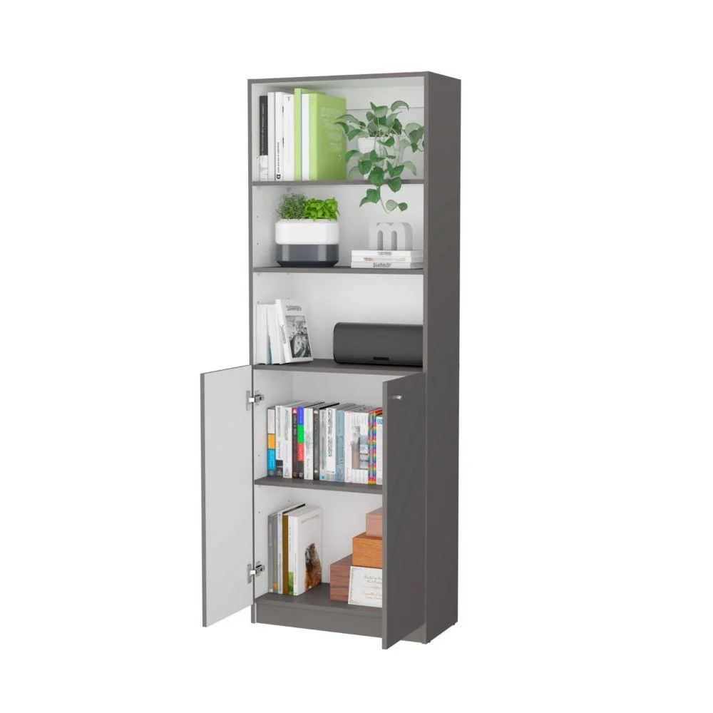 BIBLIOTECA HOME, PLATA OSCURO, CON CINCO ENTREPAÑOS Y DOS PUERTAS ABATIBLES ZF - Image 2