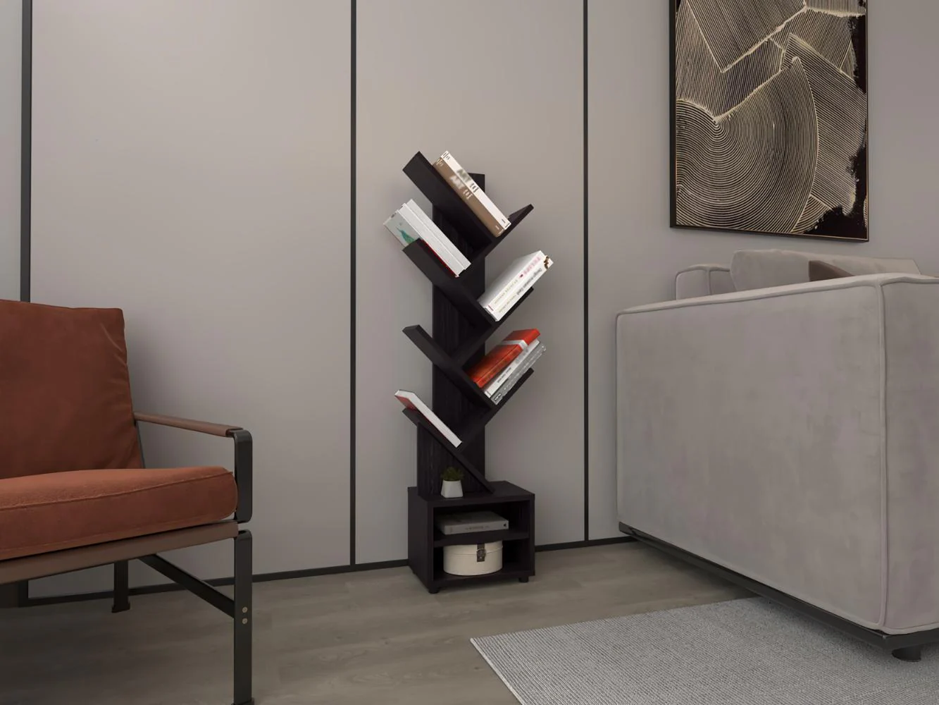 BIBLIOTECA KINGS, FRESNO EUROPEO Y WENGUE, CON MULTIPLES ESPACIOS PARA UBICAR OBJETOS DECORATIVOS - Image 3