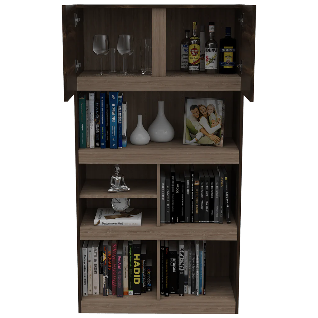BIBLIOTECA TAIRA, NOGAL Y MIEL, CON DOS PUERTAS BATIENTES Y VARIEDAD DE ENTREPAÑOS - Image 3