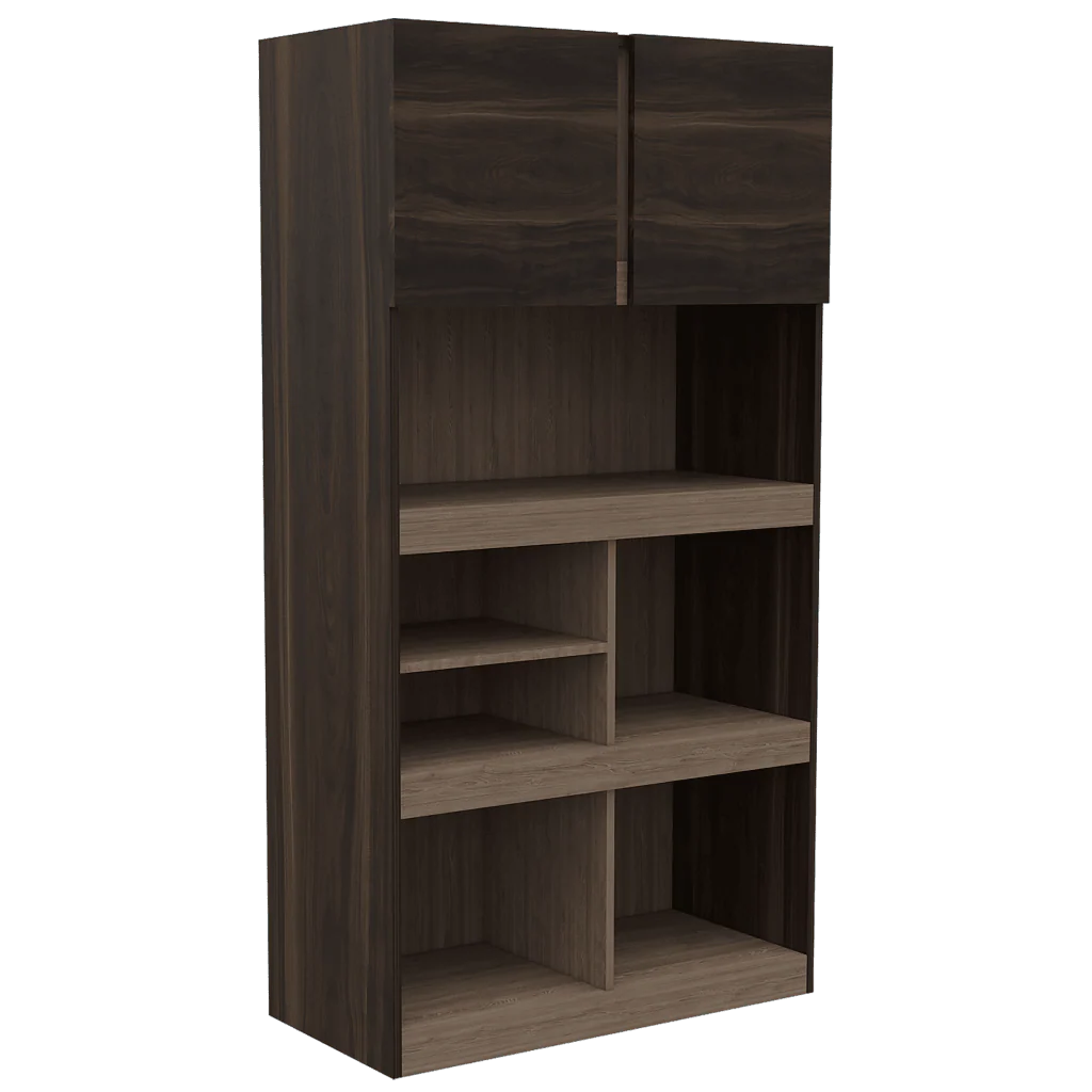 BIBLIOTECA TAIRA, NOGAL Y MIEL, CON DOS PUERTAS BATIENTES Y VARIEDAD DE ENTREPAÑOS - Image 5