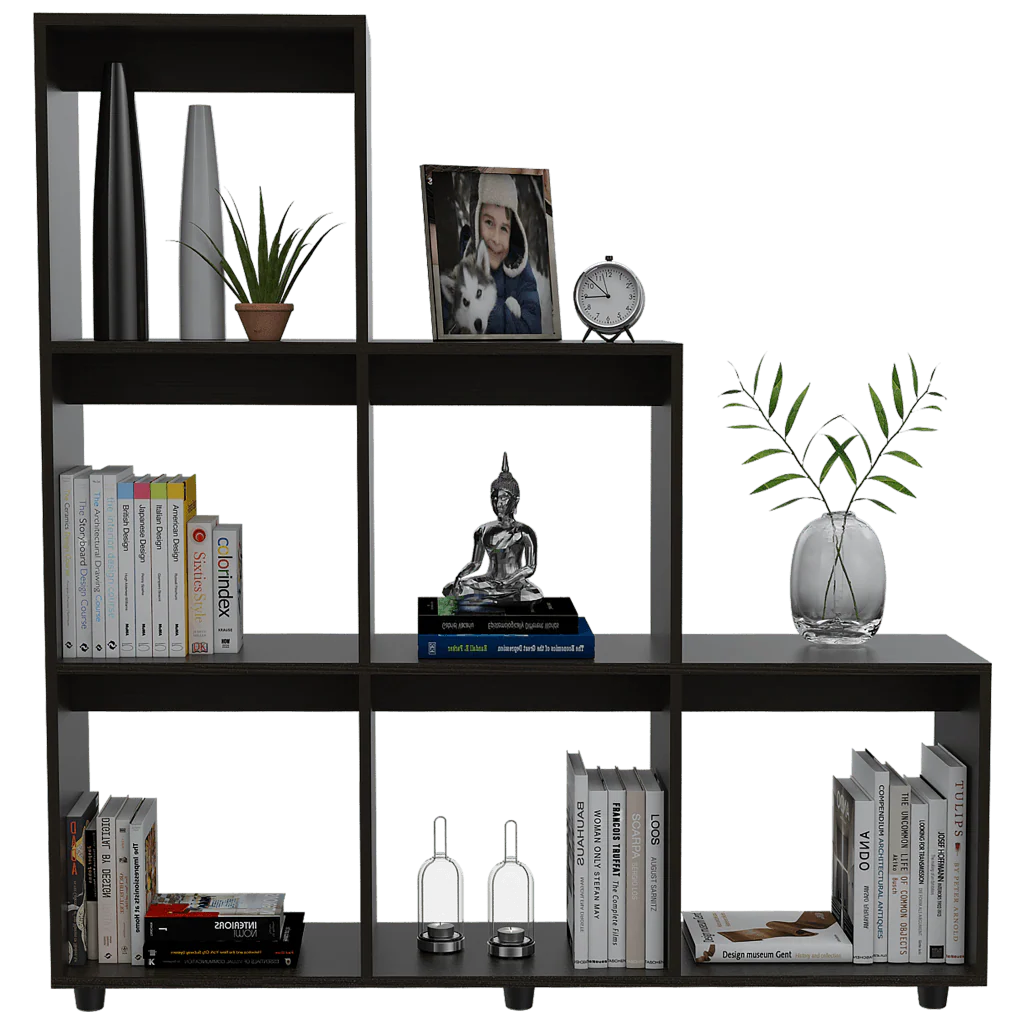 BIBLIOTECA ZAMUR, WENGUE, CON VARIEDAD DE ESPACIOS PARA LIBROS Y ARTÍCULOS DECORATIVOS - Image 2