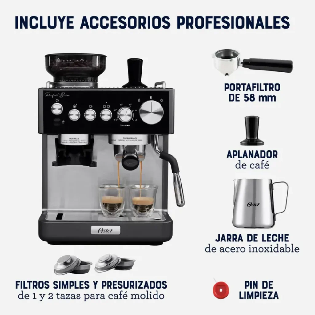 CAFETERA ESPRESSO OSTER PERFECT BREW CON MOLINO INTEGRADO 15 BAR ACERO INOXIDABLE 1600W - Image 6