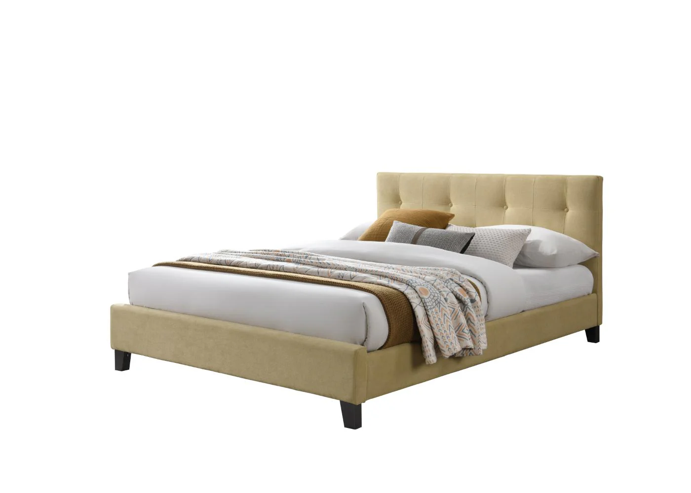 Cama Doble Imperial, Beige, Madera roble tapizada - Image 4