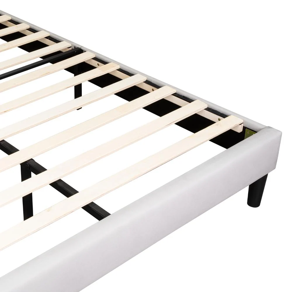 Cama Doble Lisa, Gris Claro, Madera roble tapizada - Image 10