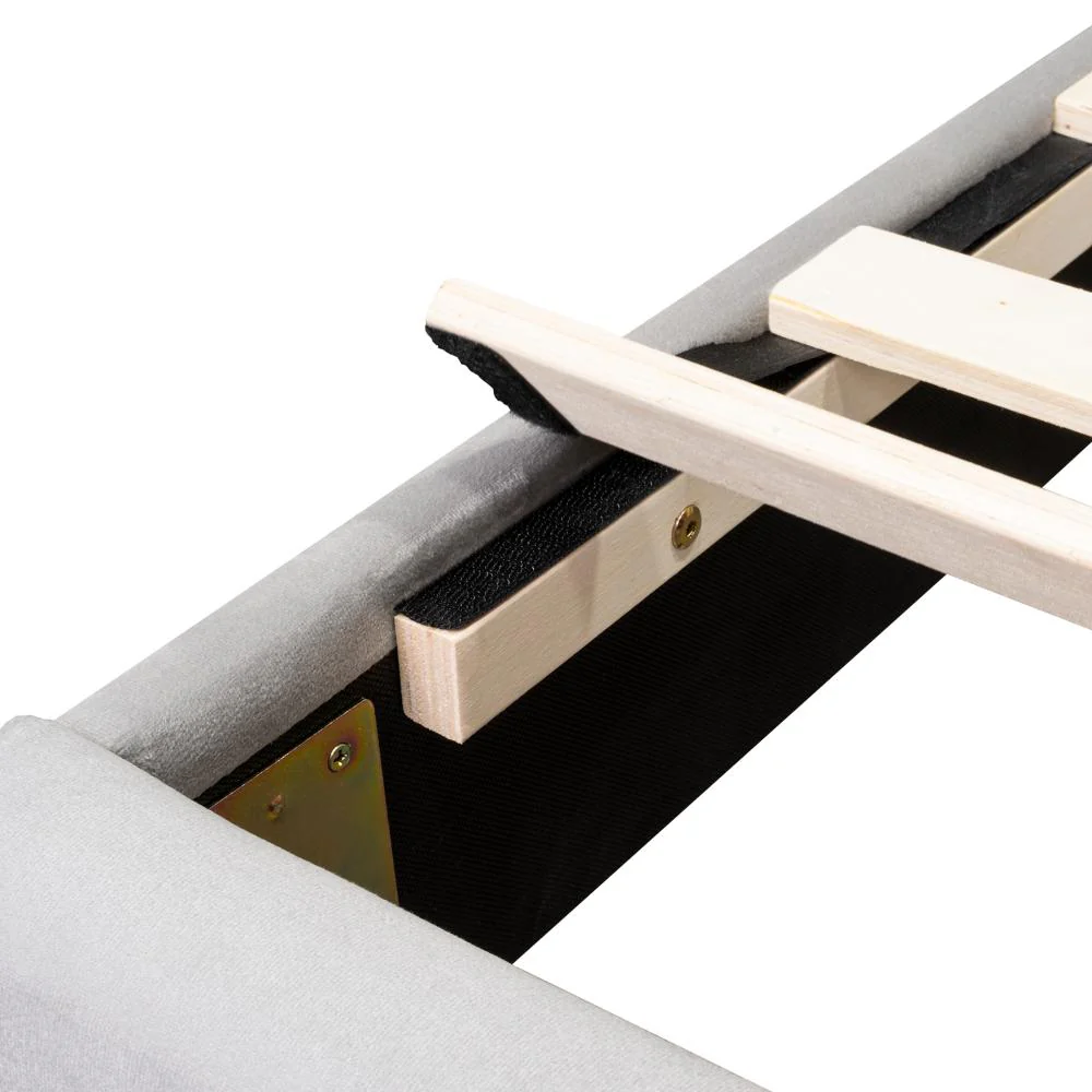 Cama Doble Lisa, Gris Claro, Madera roble tapizada - Image 11
