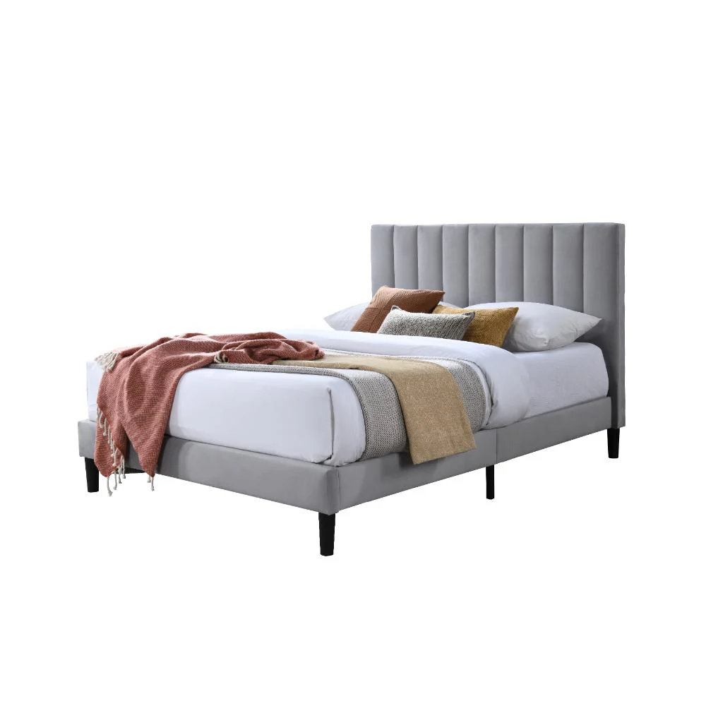 Cama Doble Lisa, Gris Claro, Madera roble tapizada - Image 16