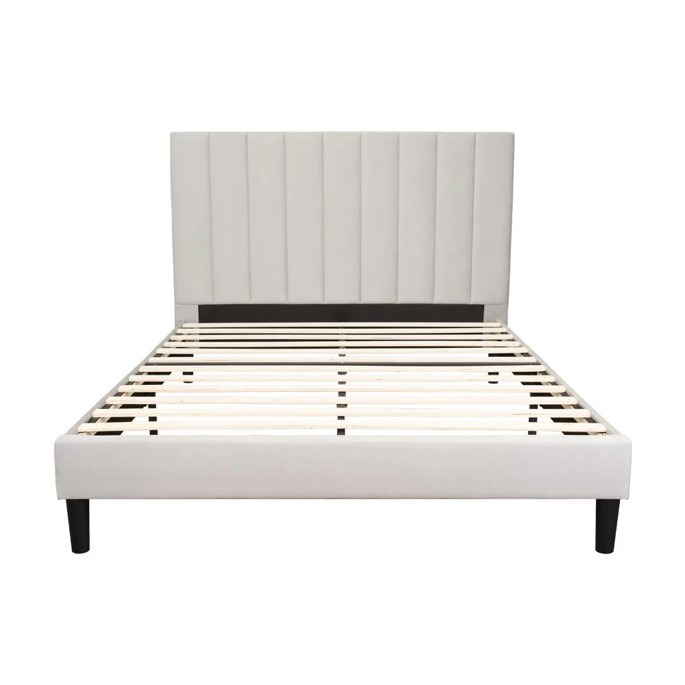 Cama Doble Lisa, Gris Claro, Madera roble tapizada - Image 6
