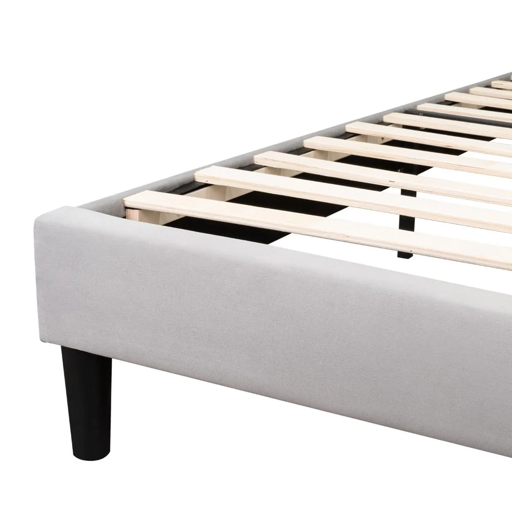 Cama Doble Lisa, Gris Claro, Madera roble tapizada - Image 9