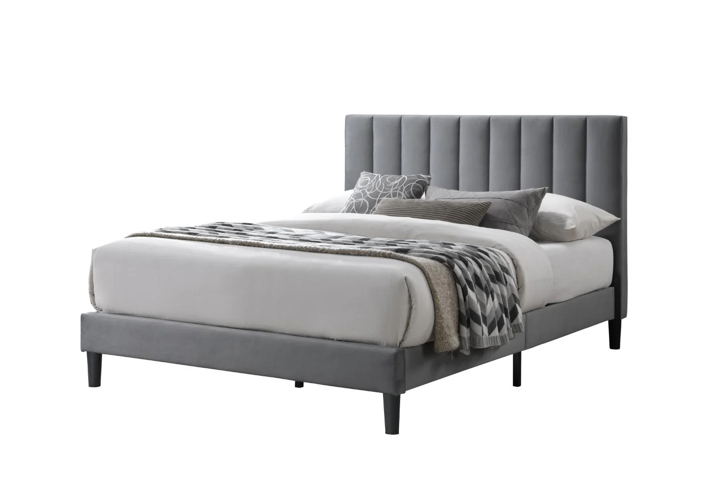 Cama Doble Lisa, Gris Oscuro, Madera roble tapizada - Image 2